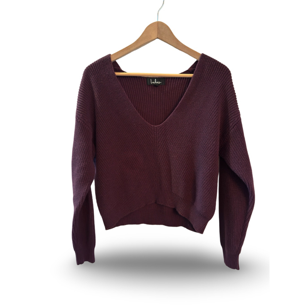 Lulus Purple V-Neck Ribbed Sweater, Size XS - Cozy & Chic Knitwear